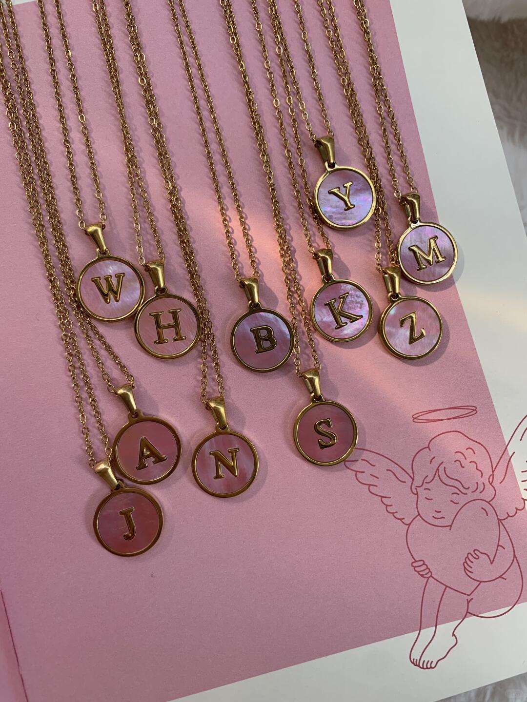 Blush Letter Medallion Necklace