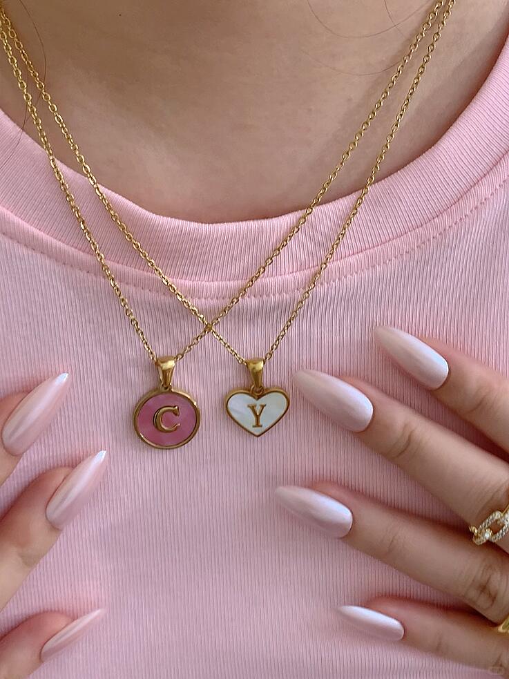 Blush Letter Medallion Necklace