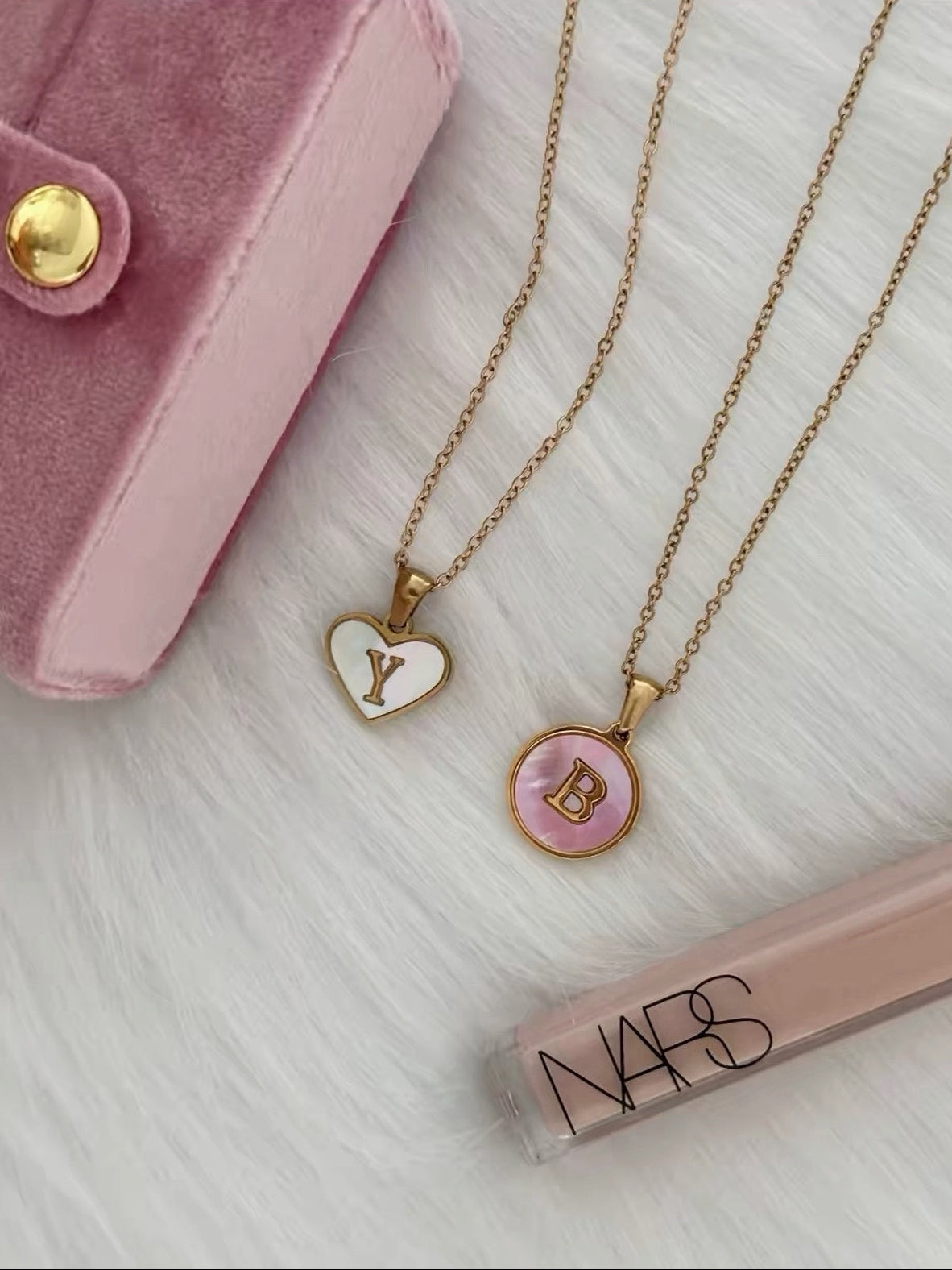 Blush Letter Medallion Necklace